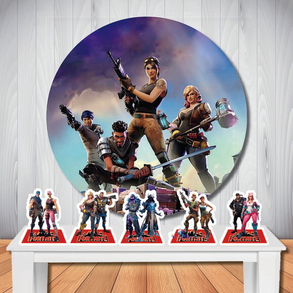 Kit Decoração Fortnite Painel Redondo de Festa e Display