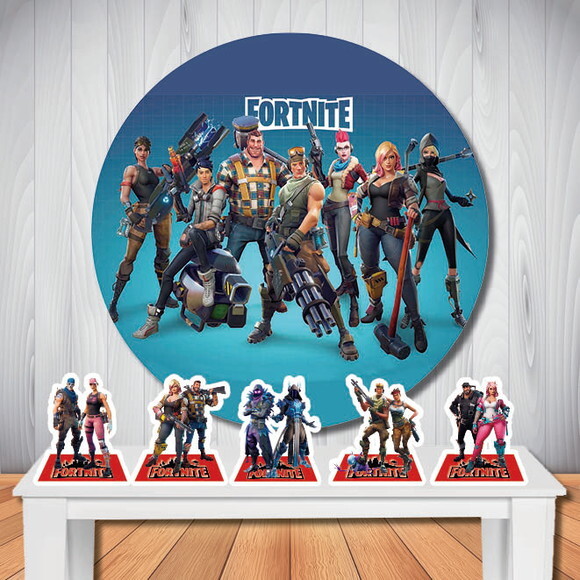 Kit Decoração Fortnite Painel Redondo de Festa e Display