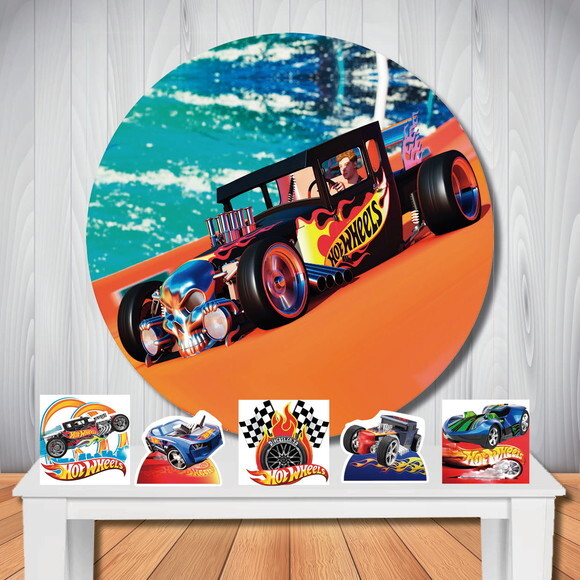 Kit Decoração Hot Wheels Painel Redondo e Display de Mesa