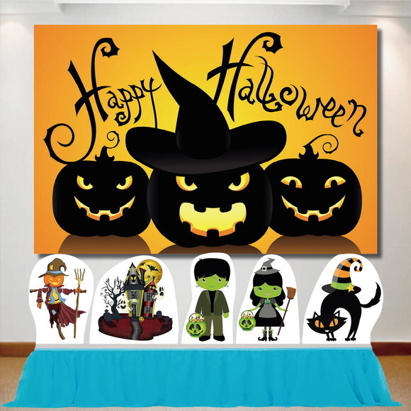 Kit Decoração Halloween Totem de Mesa e Painel de Festa
