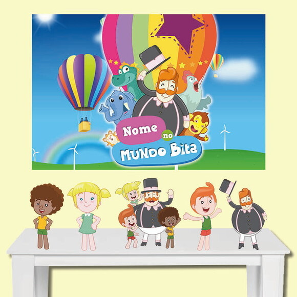 Kit Decoração Mundo Bita Painel Infantil 1,50x1,00m e Totem