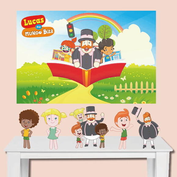 Kit Decoração Mundo Bita Painel Infantil 1,50x1,00m e Totem