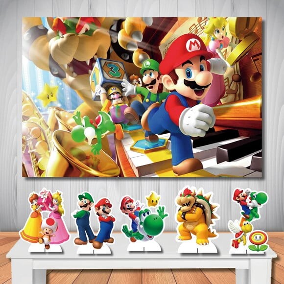 Kit Decoração Painel 1,5x1,0m e Display mdf Super Mário Bros