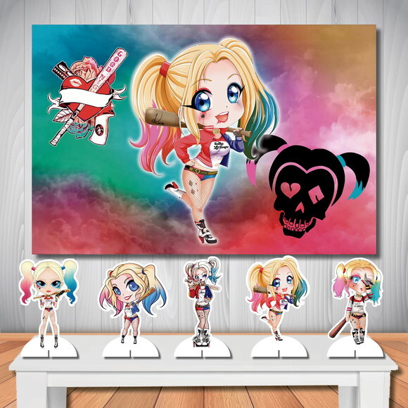Kit Decoração Painel de Festa e Display Arlequina Cute