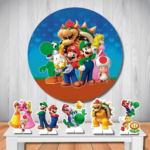 Kit Decoração Painel Redondo e Display mdf Super Mário Bros
