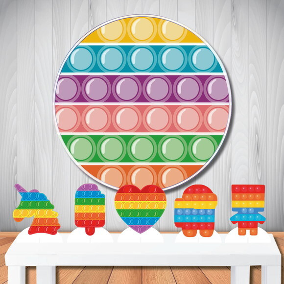 Kit Decoração Popit Fidget Toys Painel Redondo e Display