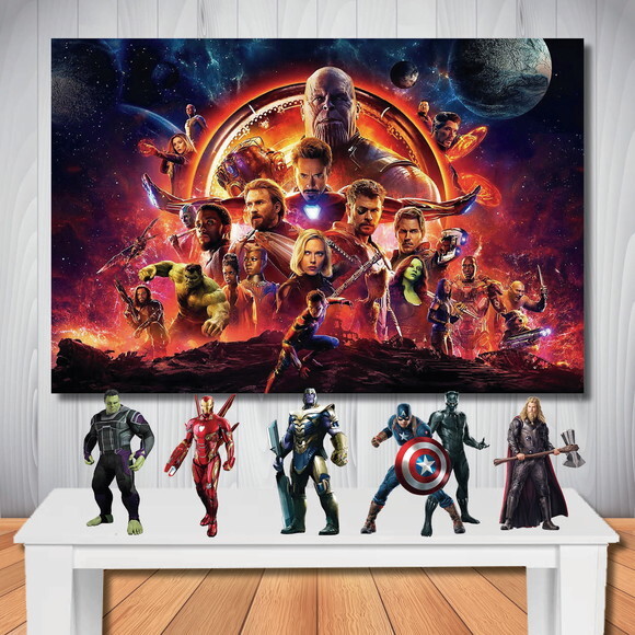 Kit Decoração Vingadores, Painel de Aniversário e Display
