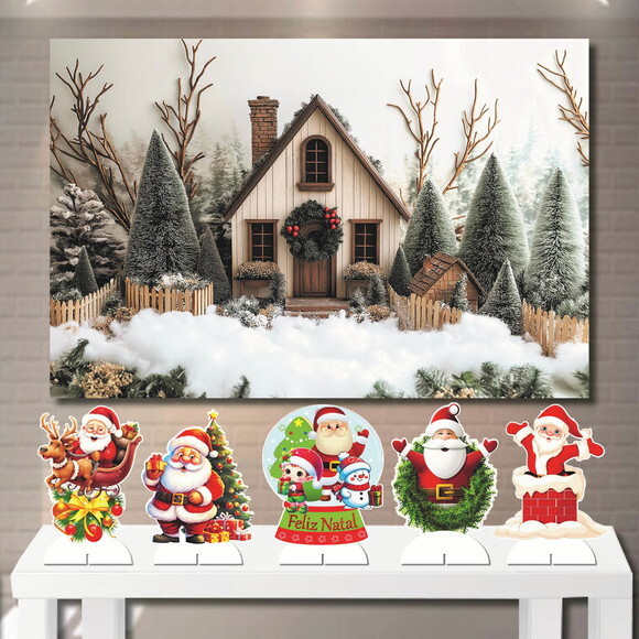Kit Display Cenário e Painel Decorativo Natal Casa na Neve