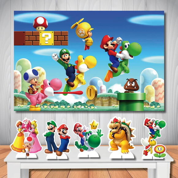 Kit Enfeite Painel 1,50x1,00m e Display mdf Super Mário Bros