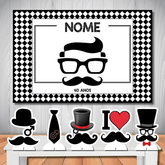 Kit Enfeite Painel Aniversário e Display mdf Bigode Grosso