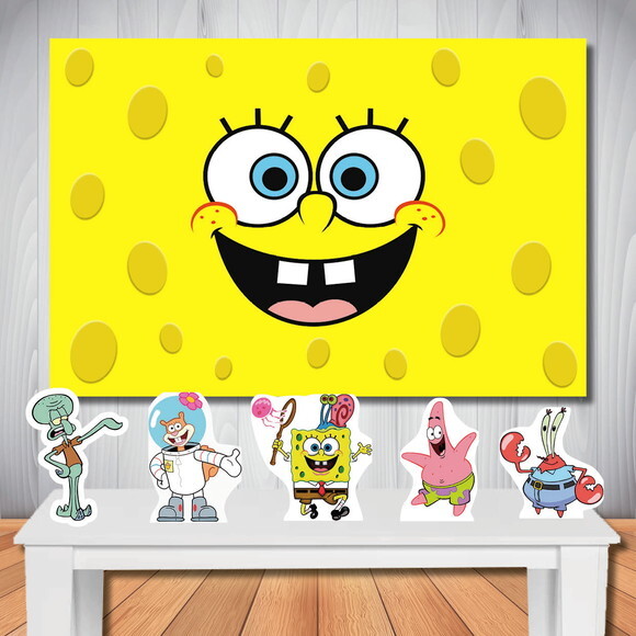Kit Festa Bob Esponja Painel 1,50x1,00m e Display de Mesa