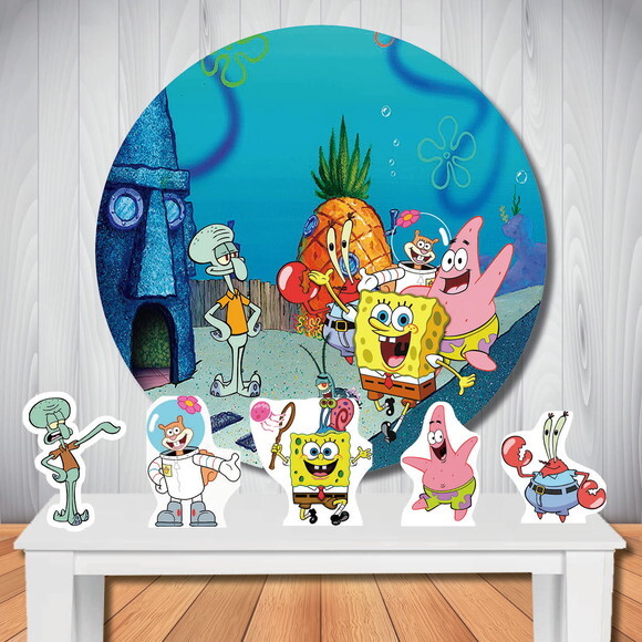Kit Festa Bob Esponja Painel Circular e Display de Mesa