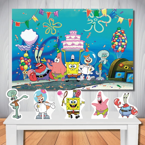 Kit Festa Bob Esponja Painel Infantil e Totem de Mesa