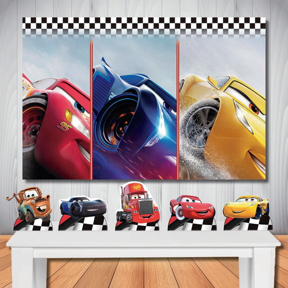 Kit Festa Carros 3 Painel Cenário e Display de Mesa