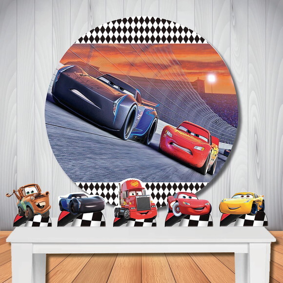 Kit Festa Carros 3 Painel Redondo e Display de Mesa