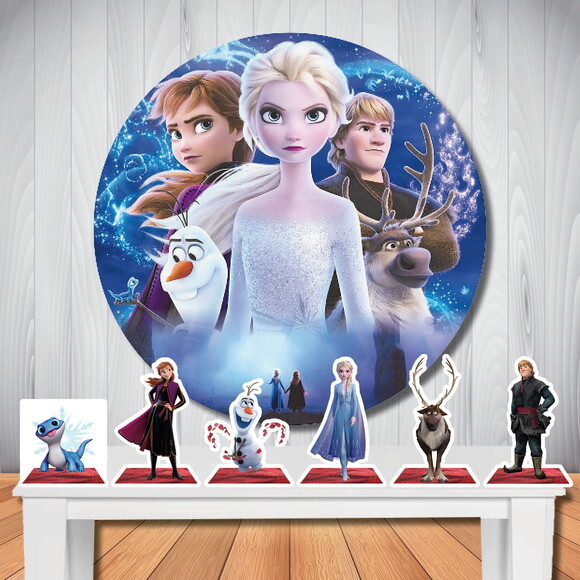 Kit Festa Frozen 2 Painel Redondo e Totem de Mesa