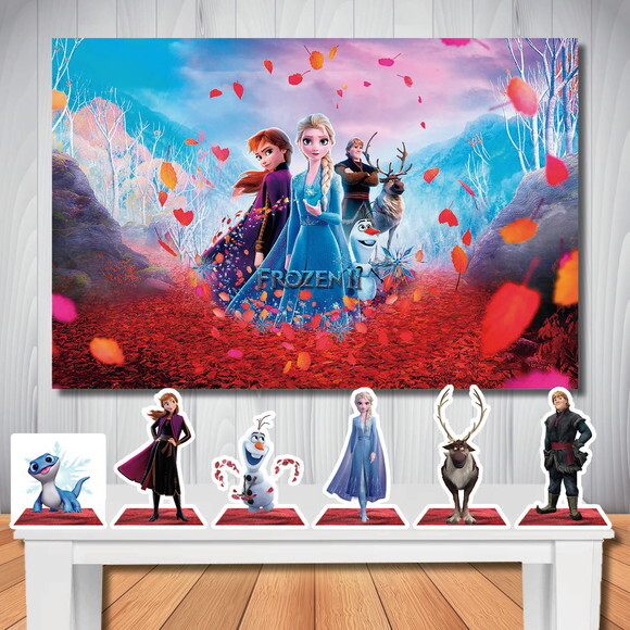 Kit Festa Frozen 2 Painel de Festa 1,5x1,0m e Totem de Mesa
