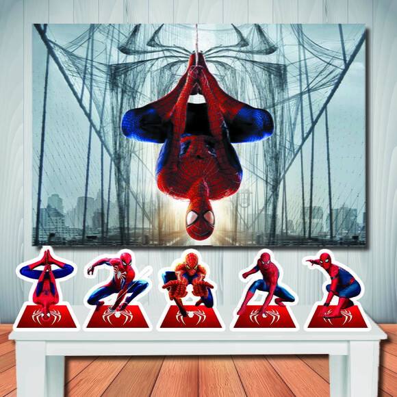 Kit Festa Homem Aranha Painel 1,50x1,00m e Display de Mesa