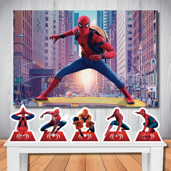 Kit Festa Homem Aranha Painel 1,50x1,00m e Display de Mesa