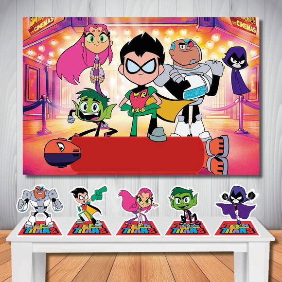 Kit Festa Jovens Titãs Painel Decoração e Display de Mesa