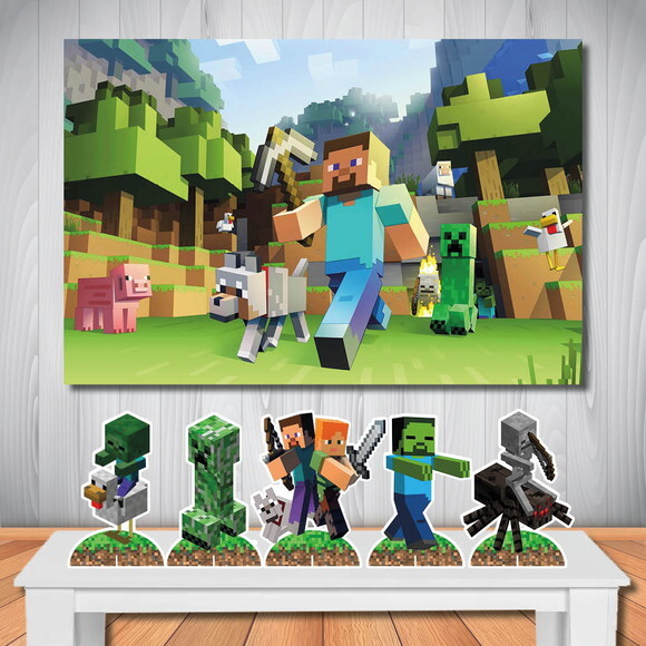 Kit Festa Minecraft Painel 1,50x1,00m e Display de Mesa