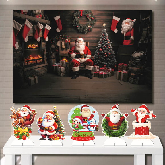 Kit Festa Natal Mega Painel + Display mdf Papai Noel