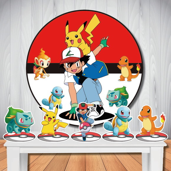 Kit Festa Pokémon Painel Circular Cenário e Display de Mesa