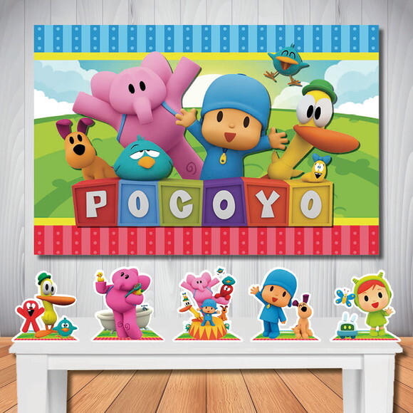 Kit Festa Pocoyo Painel de Aniversário e Totem de Mesa