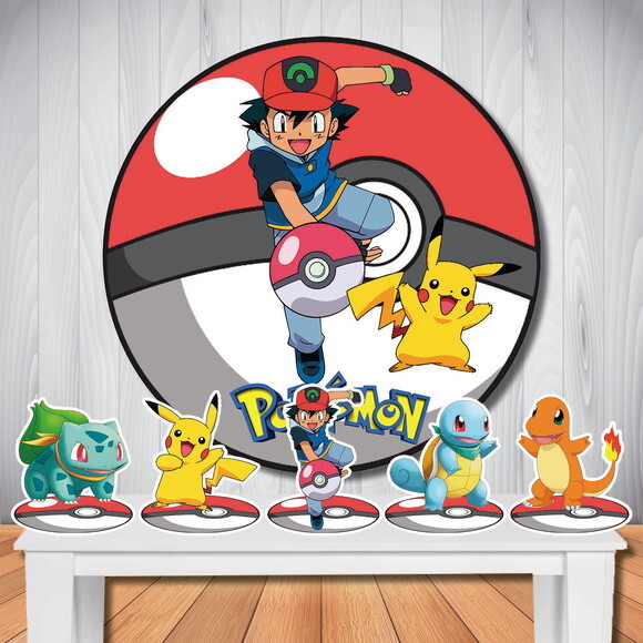 Kit Festa Pokémon Painel Circular Cenário e Display de Mesa