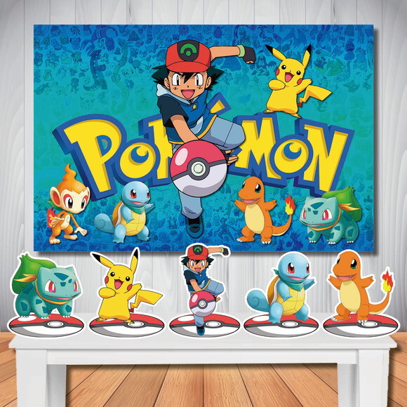 Kit Festa Pokémon Painel Infatil 1,5x1,0m e Display de Mesa
