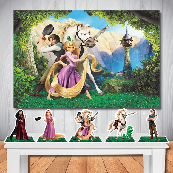 Kit Festa Rapunzel Enrolados Painel Infantil e Display Mesa