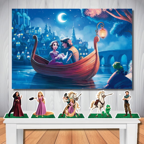 Kit Festa Rapunzel Enrolados Painel Infantil e Display Mesa