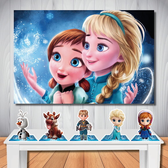 Kit Frozen Baby Painel Infantil 1,5x1,0m e Display de Mesa