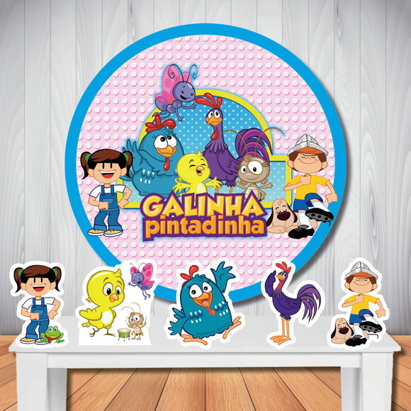 Kit Galinha Pintadinha Painel Redondo 1,50x1,50m e Totem