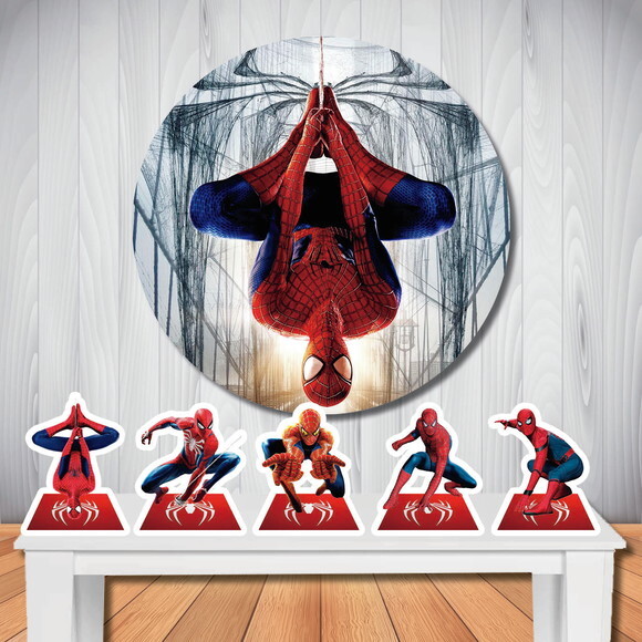 Kit Homem Aranha Painel Circular e Totem de Mesa