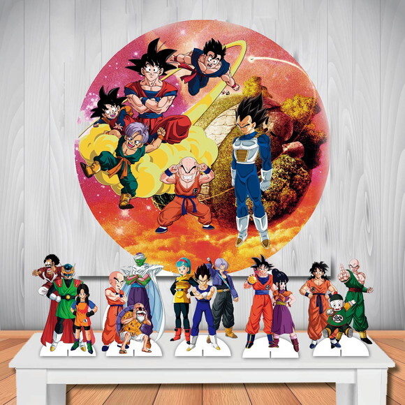 Kit Painel Aniversário Redondo 1,5m e Display Dragon Ball Z
