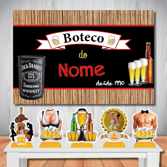 Kit Painel Cenário 1,5x1,0m e Display de Mesa mdf Boteco