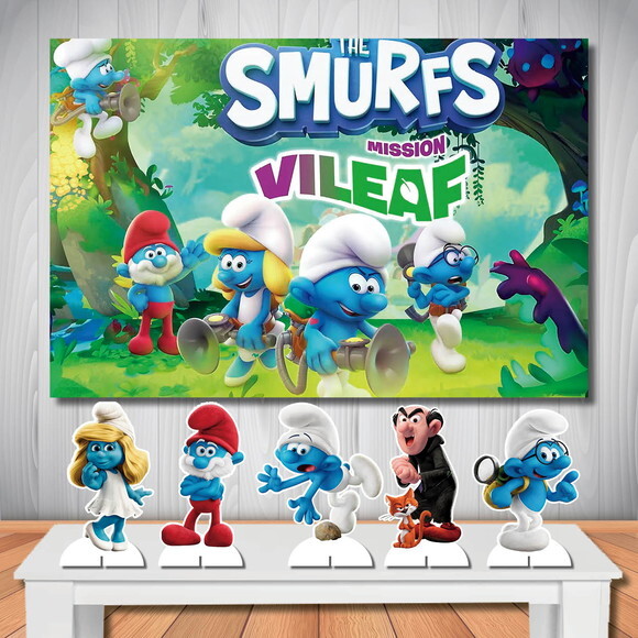 Kit Painel de Aniversário 1,5x1,0m e Display mdf os Smurfs