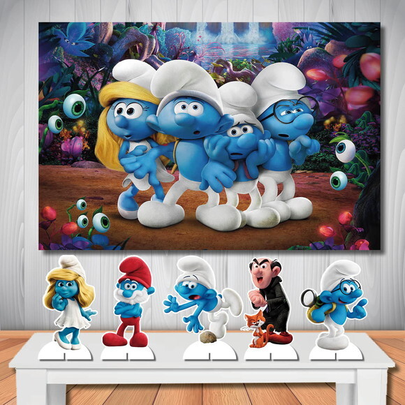 Kit Painel de Aniversário 1,5x1,0m e Display os Smurfs