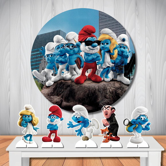 Kit Painel de Aniversário Redondo 1,5m e Display os Smurfs