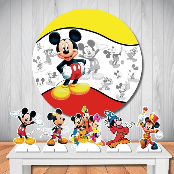 Kit Painel de Aniversário Redondo 1,5m e Display Mickey