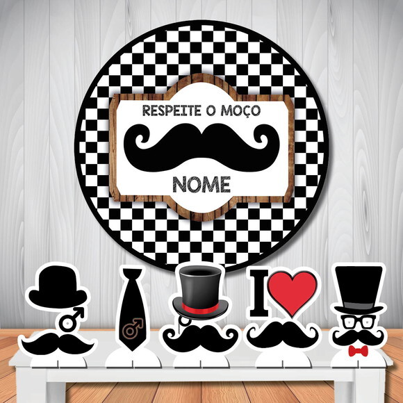 Kit Painel de Aniversário Redondo e Display Bigode Grosso