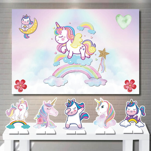 Kit Painel de Festa 1,5x1,0m e Display mdf Unicórnio