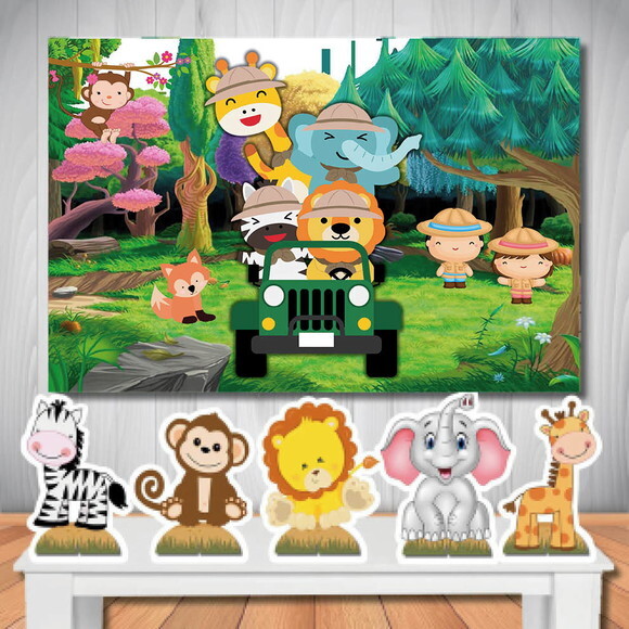 Kit Painel de Festa 1,5x1,0m e Totem de Mesa mdf Safari