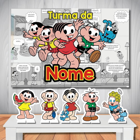 Kit Painel de Festa e Display de Mesa mdf Turma da Mônica