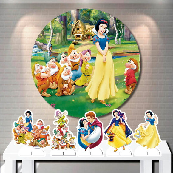 Kit Painel de Festa Redondo 1,5m e Display Branca de Neve