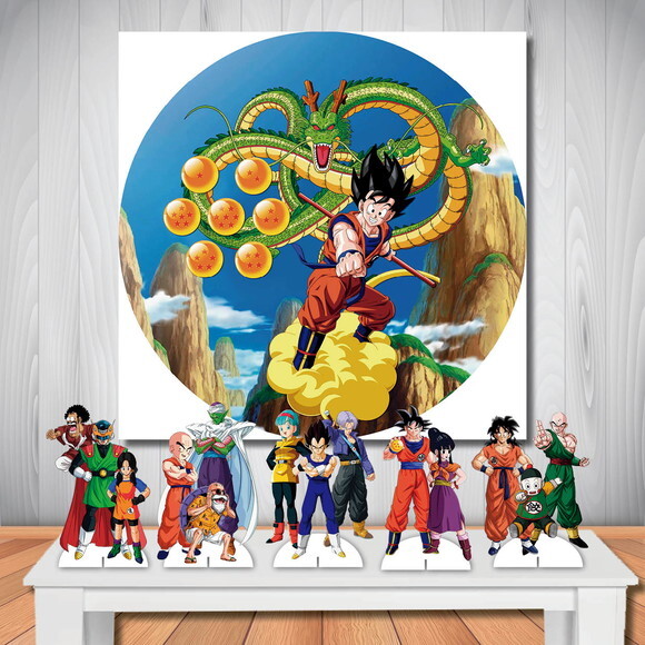 Kit Painel de Festa Redondo 1,5m e Display Dragon Ball Z