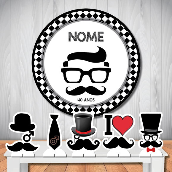 Kit Painel de Festa Redondo 1,5m e Totem mdf Bigode Grosso