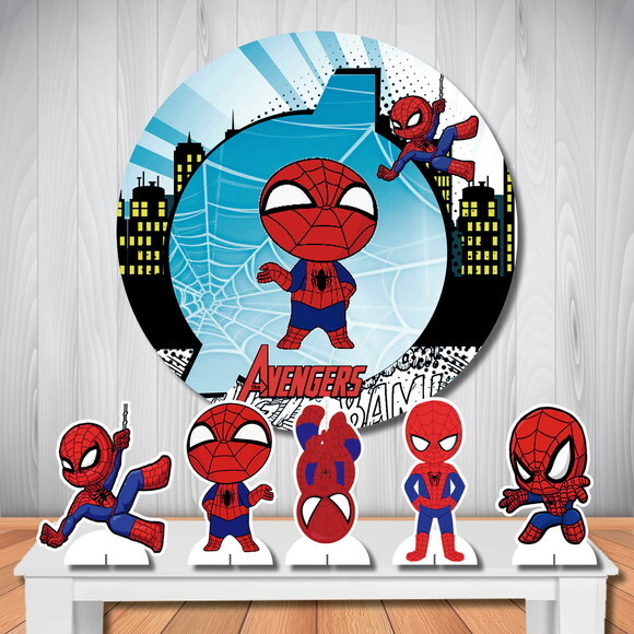 Kit Painel de Festa Redondo 1,5m Etotem Homem Aranha Cute