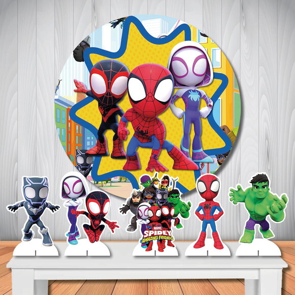Kit Painel de Festa Redondo e Display de Mesa Spidey
